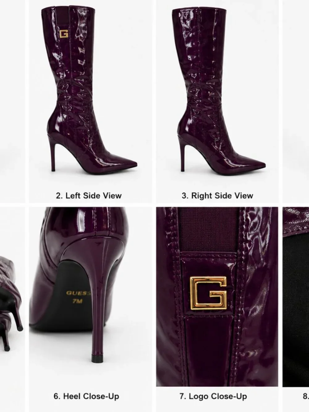 GUESS Plum Patent Knee High Boots Stiletto Heels Women's 7M